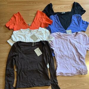 RD STYLE Second Skin Tops, 5 cropped, one longsleeve, 6 total, Size Small, NEW